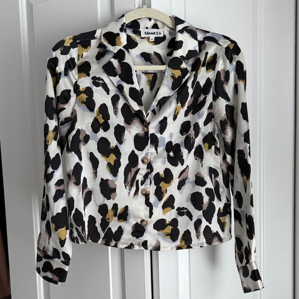 Leopard Print Multicolor Satin Button Down Shirt